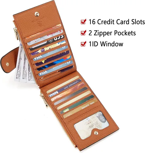 Vista 3 de BOSTANTEN Carteras de cuero para mujer, con bloqueo RFID, delgado, tarjetero con bolsillo con cremallera