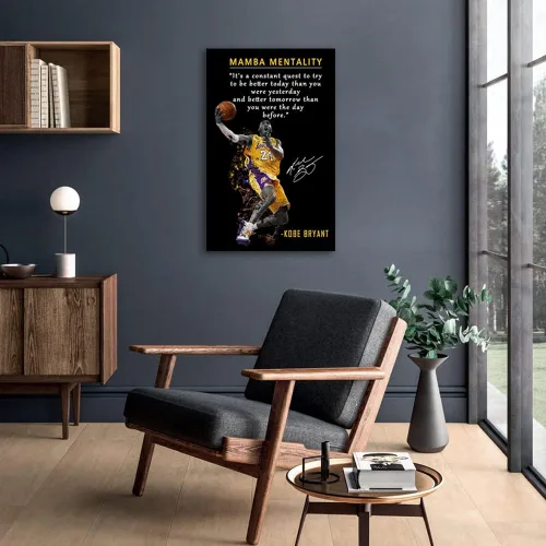 Vista 8 de Kobe Bryant - Póster inspirador para pared, lienzo con cita de mentalidad de Mamba, arte de pared, diseño deportivo de jugador de baloncesto