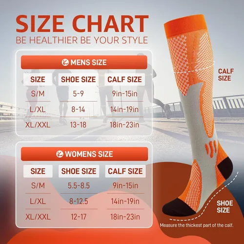 Vista 7 de Kickticks 4 pares de calcetines de compresión para mujer y hombre, unisex, 20-30 mmHg hasta la rodilla, tallas grandes, pantorrillas anchas