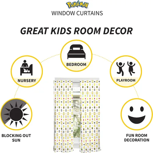 Vista 2 de Franco Juego de cortinas de ventana para niños, 82 x 63 pulgadas, Pokémon (paquete de 2)