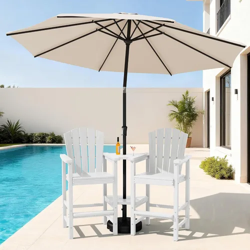Vista 22 de KINGYES Aruba - Juego de 4 sillas Adirondack altas de HDPE con bandejas de conexión dobles, silla Adirondack de altura de barra en relieve para 2