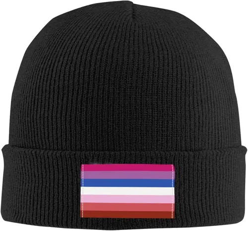 Vista 2 de Lesbian Pride Flag LGBTQ Thickened Warm High Elastic Knitted Woolen Hat African Style with Stylish Personality Print Black