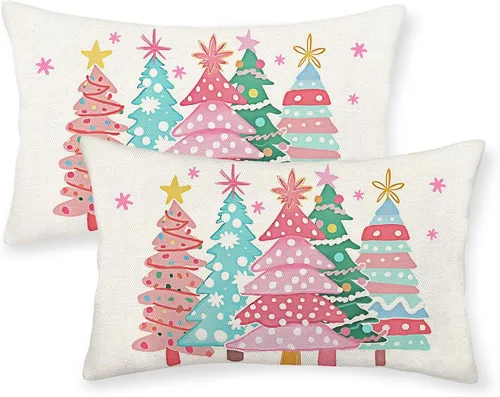 Vista 16 de Juego de 2 fundas de almohada navideñas de 16 x 16 pulgadas, fundas de almohada de lino color rojo con diseño de alces y ciervos de invierno