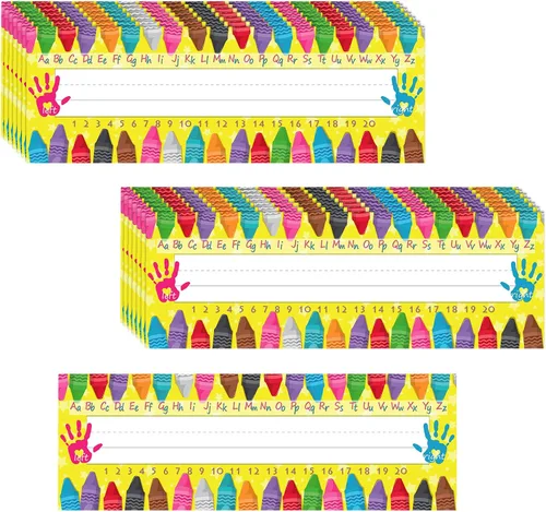 Vista 8 de Faccito 40 placas de nombre para el aula, a granel, manuscrito tradicional, alfabeto plano izquierdo o derecho con puntos adhesivos para escuela