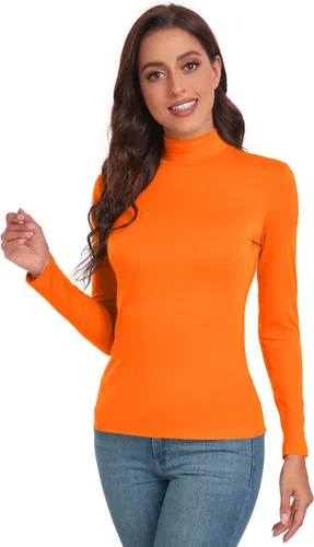 Vista 4 de Camisetas de manga larga con cuello alto falso para mujer, ajustadas, básicas, para mujer