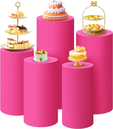 Vista 31 de SaitiMade Juego de 3 fundas para pedestal de cilindro beige, fundas de elastano para decoración de fiestas, bodas o eventos de cumpleaños, solo
