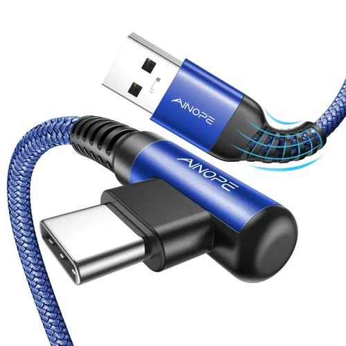 Vista 26 de AINOPE - Cable USB C de 1 metro en ángulo recto, paquete de 2 cables USB a USB C de 1 metro, cable USB A a USB C trenzado de nailon de 3.1A de carga