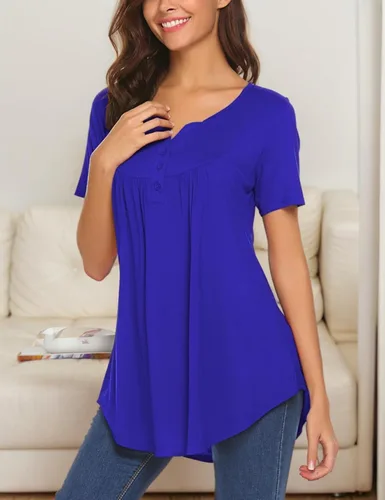Vista 4 de Halife Blusa casual de manga larga con cuello en V para mujer, ajuste holgado, plisada