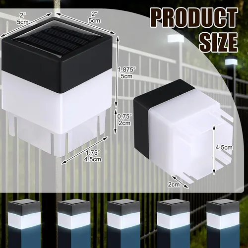Vista 2 de Tujoe Luces solares para poste de valla de 2 x 2 pulgadas (2.0 in x 2.0 in) (blanco, paquete de 6)