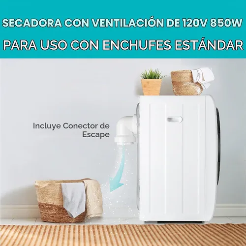 Vista 2 de BLACK+DECKER Secadora compacta de 1.5 pies cúbicos, capacidad de 5.5 libras, máquina de secado eléctrica ventilada de 850W 120V con tambor de acero