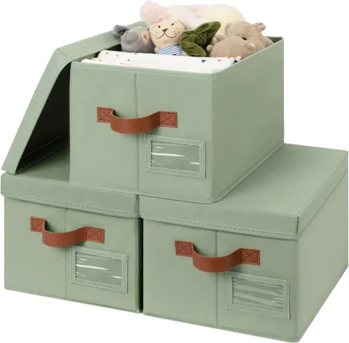 Vista 12 de GRANNY SAYS Cajas de tela con tapas, contenedores de almacenamiento con asas, contenedores de estante para organizar, cajas de almacenamiento extra