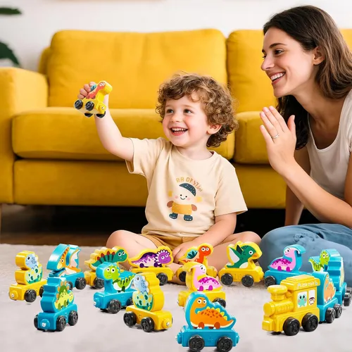 Vista 3 de JUKUDAHU Juguetes Magnéticos, juego de tren de dinosaurio para niños pequeños de 1, 2, 3, 4 años, juguetes de dinosaurio para niños, juguete