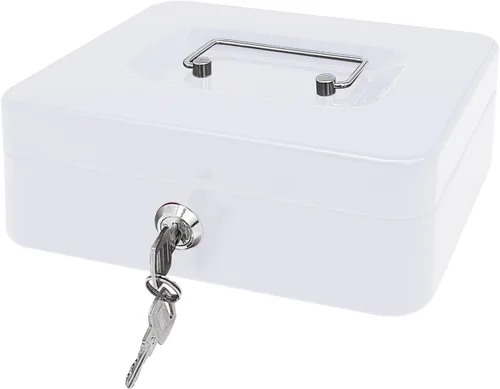 Vista 21 de Caja de efectivo de acero con cerradura de llave, organizador de dinero pequeño de metal con bandeja para dinero, caja de almacenamiento de efectivo