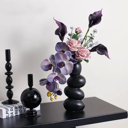Vista 3 de Jarrón de cerámica, moderno florero blanco, florero para decoración del hogar, sala de estar, hogar, oficina, centro de mesa, mesa y boda.