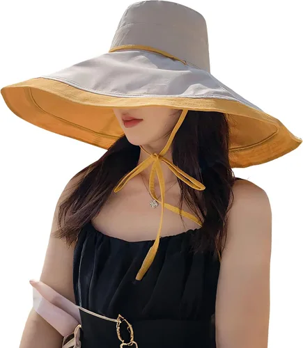 Vista 23 de HUAMULAN Sombrero de Sol de Verano de Ala Ancha para Mujeres con Borde Alambrado Sombrero Bucket de Playa y Pesca Reversible Plegable de Viaje