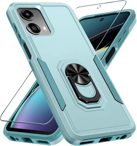 Vista 8 de Funda diseñada para Motorola Moto G 5G 2024 con soporte de anillo de metal integrado Protector de pantalla de vidrio templado, funda resistente