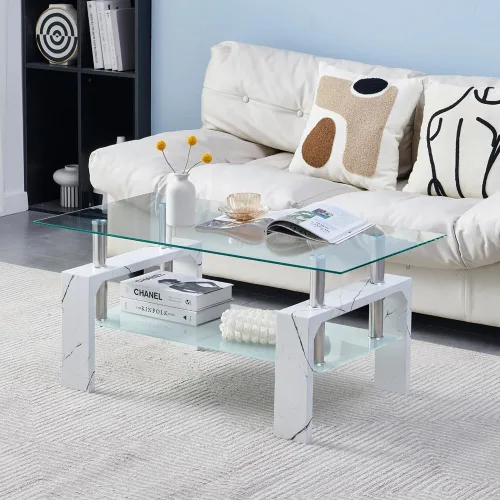 Vista 9 de Btrpily Mesa de centro rectangular para sala de estar, mesa de té adecuada para sala de espera, mesa auxiliar moderna con patas de madera, mesa