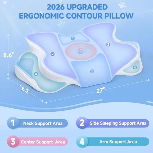 Vista 2 de Almohada de espuma viscoelástica refrescante 2026 con funda de seda de hielo, almohada ergonómica de apoyo cervical para aliviar el dolor, almohada