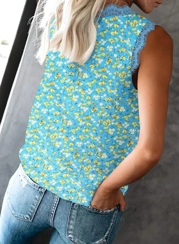 Vista 271 de VIISHOW - Camiseta sin mangas, sexy, con cuello en V y bordes de encaje para mujer, camisola de vestir, camisas de gasa, sin mangas, casuales