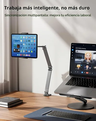 Vista 9 de LULULOOK Soporte para tablet iPad para escritorio, aluminio resistente giratorio de 360° y soporte plegable para Kindle para cama, soporte para iPad