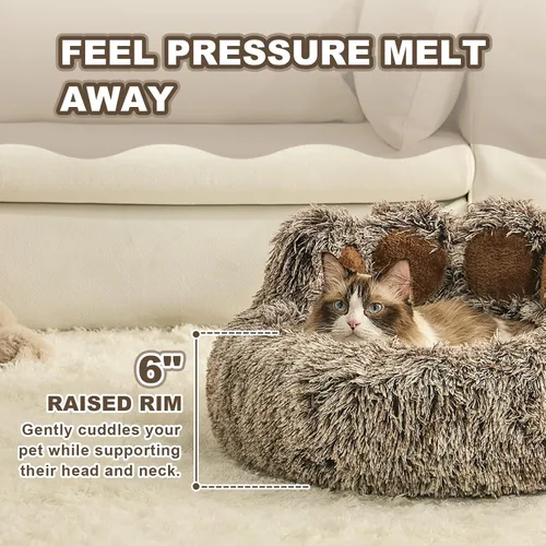 Vista 2 de Jiupety Cama calmante para mascotas en forma de pata, cama de felpa en forma de dona de piel sintética para perros y gatos, lavable a máquina, parte
