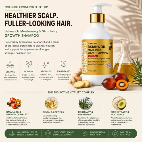Vista 2 de By Natures Batana Oil Champú para el crecimiento del cabello con biotina y romero, 12 onzas