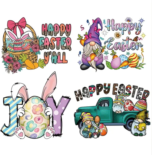 Vista 6 de Parches de transferencia termoadhesivos de Pascua, conejito de Pascua, huevos de flores, zanahoria, cesta de transferencia de calor, vinilo