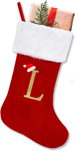 Vista 16 de ALIBBON Medias de Navidad con monograma de 20 pulgadas con iniciales, medias grandes de terciopelo rojo con puño de felpa blanca súper suave, medias