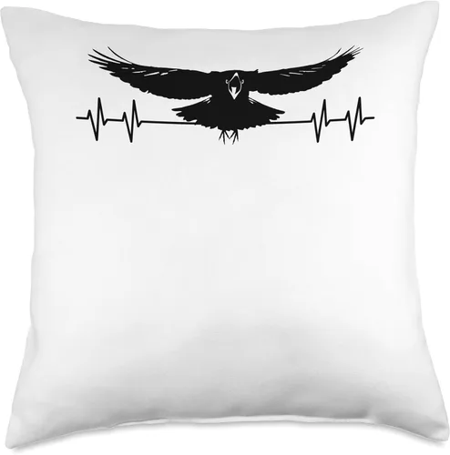 Vista 4 de Krähen Raben Vögel Liebhaber Bekleidung Crow Raven Heart Line Odin Viking Fans Hugin and Munin - Almohada de 16 x 16 pulgadas, multicolor