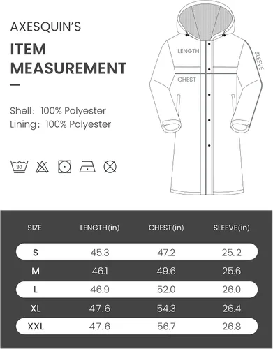 Vista 7 de AXESQUIN Chaqueta impermeable larga para hombre con capucha, impermeable, reflectante, ligera, plegable, para exteriores