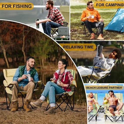 Vista 6 de YOUNG WOOD Silla de camping reclinable, portátil con reposapiés, silla de camping plegable para adultos, reposacabezas y bolsa de almacenamiento