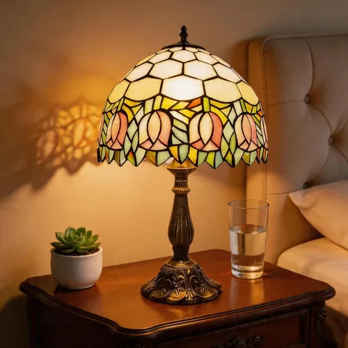 Vista 20 de Lámpara de mesa pequeña estilo Tiffany, lámpara de vidrio teñido antiguo de 5 pulgadas, lámpara de mesa de noche para escritorio, para dormitorio