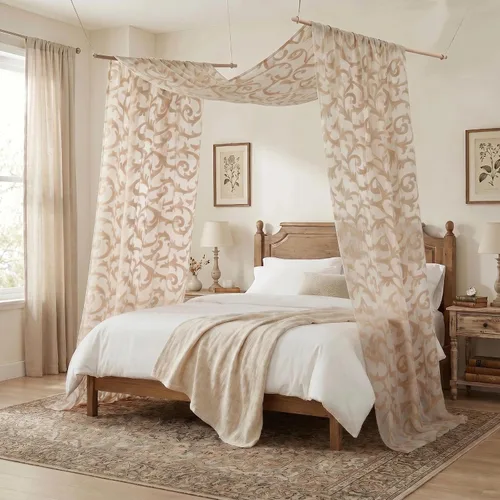 Vista 2 de NAPEARL Cenefa de cortina para ventana color beige, estilo europeo, de jacquard, decorativa, para arco de boda, cortina de cama transparente