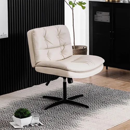 Vista 6 de Criss Cross Chair No Wheel Saucer Gaming Armless Swivel Vanity Chair Ergonomic Cross Legged Home Office Computer Chair for Home Living Room Bedroom