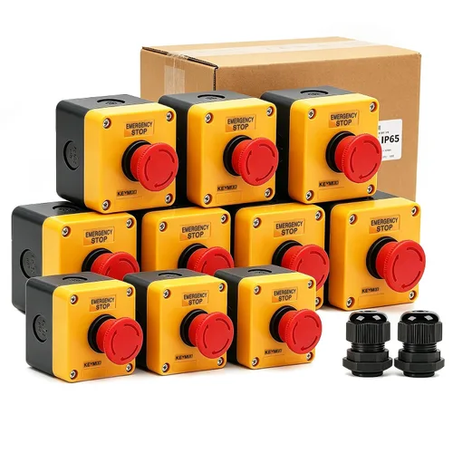 Vista 8 de Interruptor de botón de parada de emergencia, 1NC 10A 660V con caja impermeable IP65, 2 conectores negros PG13.5 (1)