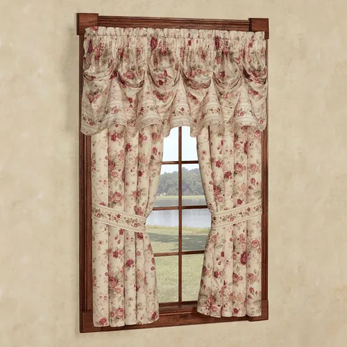 Vista 5 de Touch of Class Juego de ventana de rosas reliquia, cenefa y par de cortinas