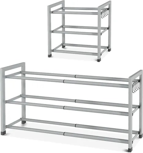 Vista 10 de Zapatero Expandible para Armario Zapatero de Metal Ajustable para Entrada 18.5"-33" Organizador de Zapatos Independiente 12 Pares con Ganchos