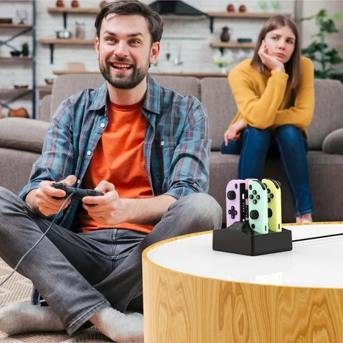 Vista 6 de Estación de carga con cargador para Nintendo Switch, YCCSKY 4 en 1, interruptor Joycon, controlador, cargador, estación de carga con cable de carga
