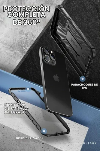Vista 4 de i-Blason Armorbox - Funda para iPhone 14 Pro Max con soporte [protector de pantalla integrado] [protección de grado militar] Funda protectora Negro