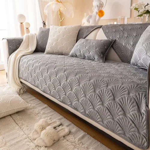 Vista 14 de vctops Fundas acolchadas de terciopelo súper suave para sofá y sillón, funda antideslizante para sofá seccional con patrón de hojas, forro de sofá