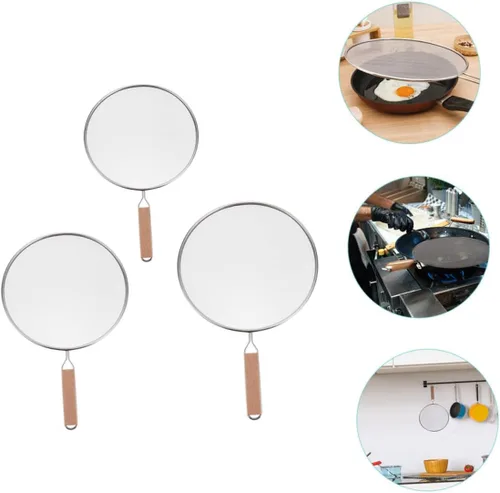 Vista 7 de 3Pcs Stainless Steel Splatter Screen, Fine Mesh Oil Guard, Cooking Cover