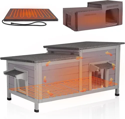 Vista 12 de GUTINNEEN Casa para Gatos de Exterior Climatizada Aislada con Calentador y Forro Térmico, Refugio Cálido de Invierno para Gatos Ferales Espacioso