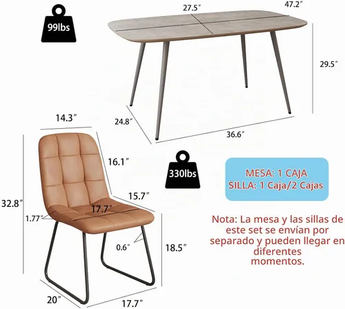 Vista 2 de HIPIHOM Juego de mesa de comedor de 47.2 pulgadas para 4, mesa de comedor de madera moderna, sillas de comedor de cuero, juego de 4 mesas y sillas
