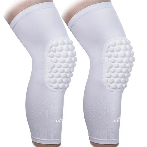 Vista 13 de COOLOMG paquete de 2 (1 par) de rodilleras con almohadillas de EVA para niños y adultos a prueba de golpes para baloncesto, rodilla de manga larga