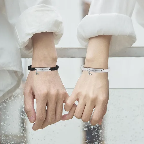 Vista 6 de Pulseras de pareja a juego para novio y novia, pulsera de amistad y relación para mejores amigos, pulseras ajustables de estiramiento de joyería