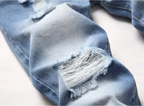 Vista 3 de Jeans rasgados para hombre, ajustados, ajuste regular, pierna cónica, desgastados, pantalones de mezclilla para hombre con agujero