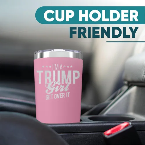 Vista 6 de Vasos aislados con tapa con la frase "I'm A Trump Girl Get Over It Stars", de 20 onzas con tapa, tazas de acero inoxidable, taza de café de viaje