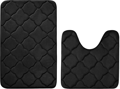 Vista 3 de Juego de 2 alfombras de baño de espuma viscoelástica, extra suaves, absorbentes, de secado rápido, con alfombra de inodoro en forma de U, lavables a