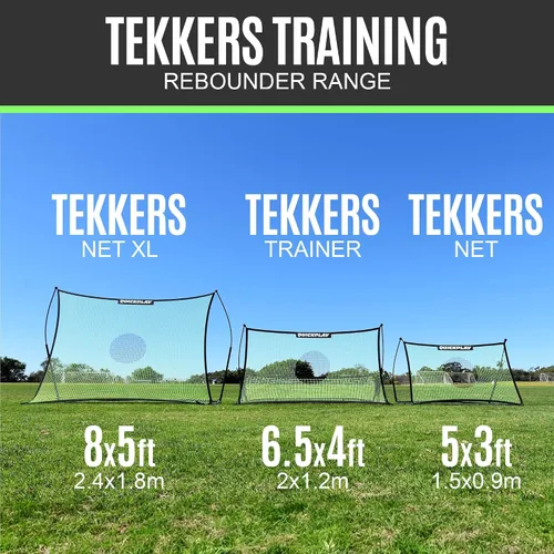 Vista 9 de QUICKPLAY TEKKERS TRAINER - Rebotador de fútbol, 6.5 x 4 pies y redes de paso de tierra de 6.5 x 1.5 pies, acero aleado, fibra de vidrio, negro