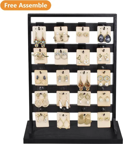 Vista 5 de Ikee Design Estante de exhibición de madera para joyas con 20 ganchos de metal extraíbles, soporte de exhibición de tarjetas de pendientes